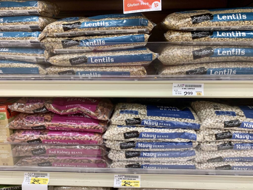 bags of beans and lentils