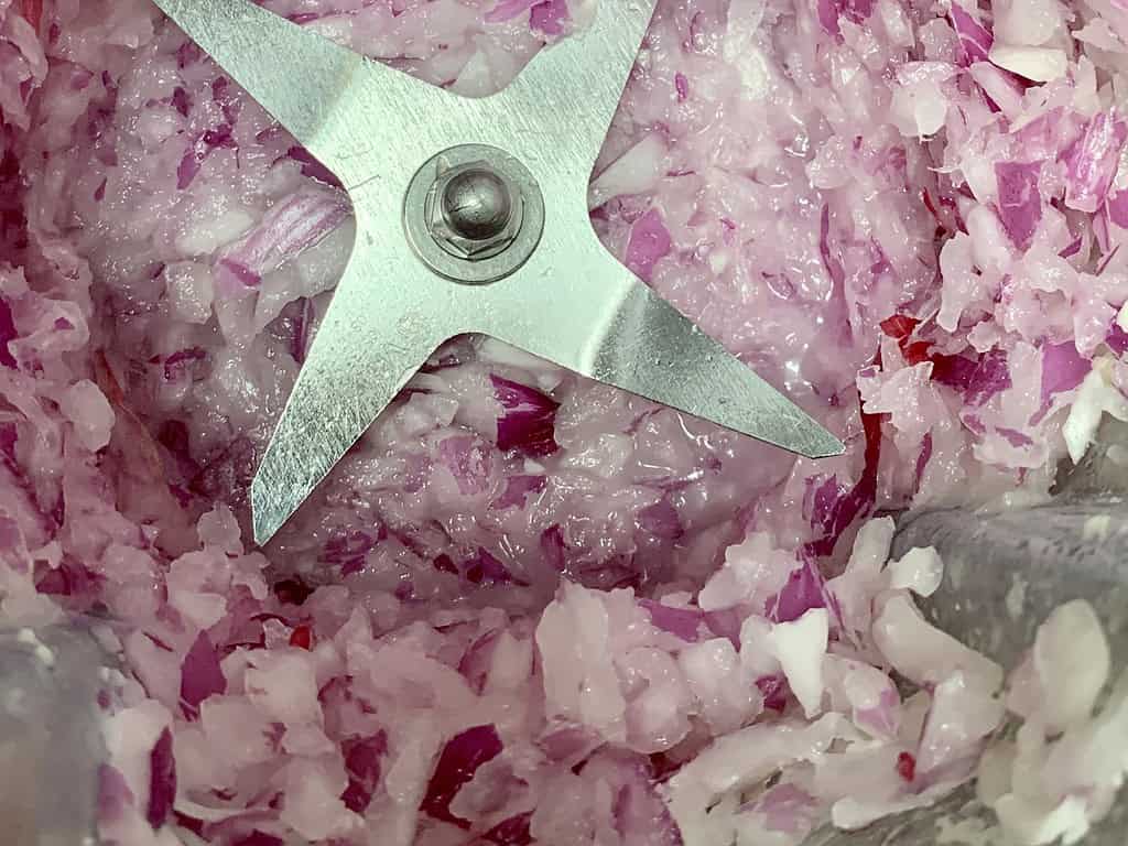 red onion diced in food processor