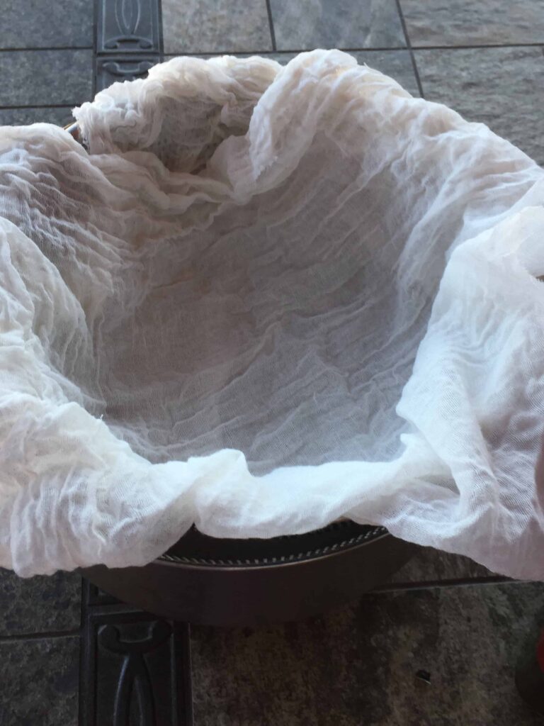 Cover colander with cheese cloth or old, clean tee shirt to strain prickly pear juice