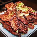 Barbecue ribs on large plate